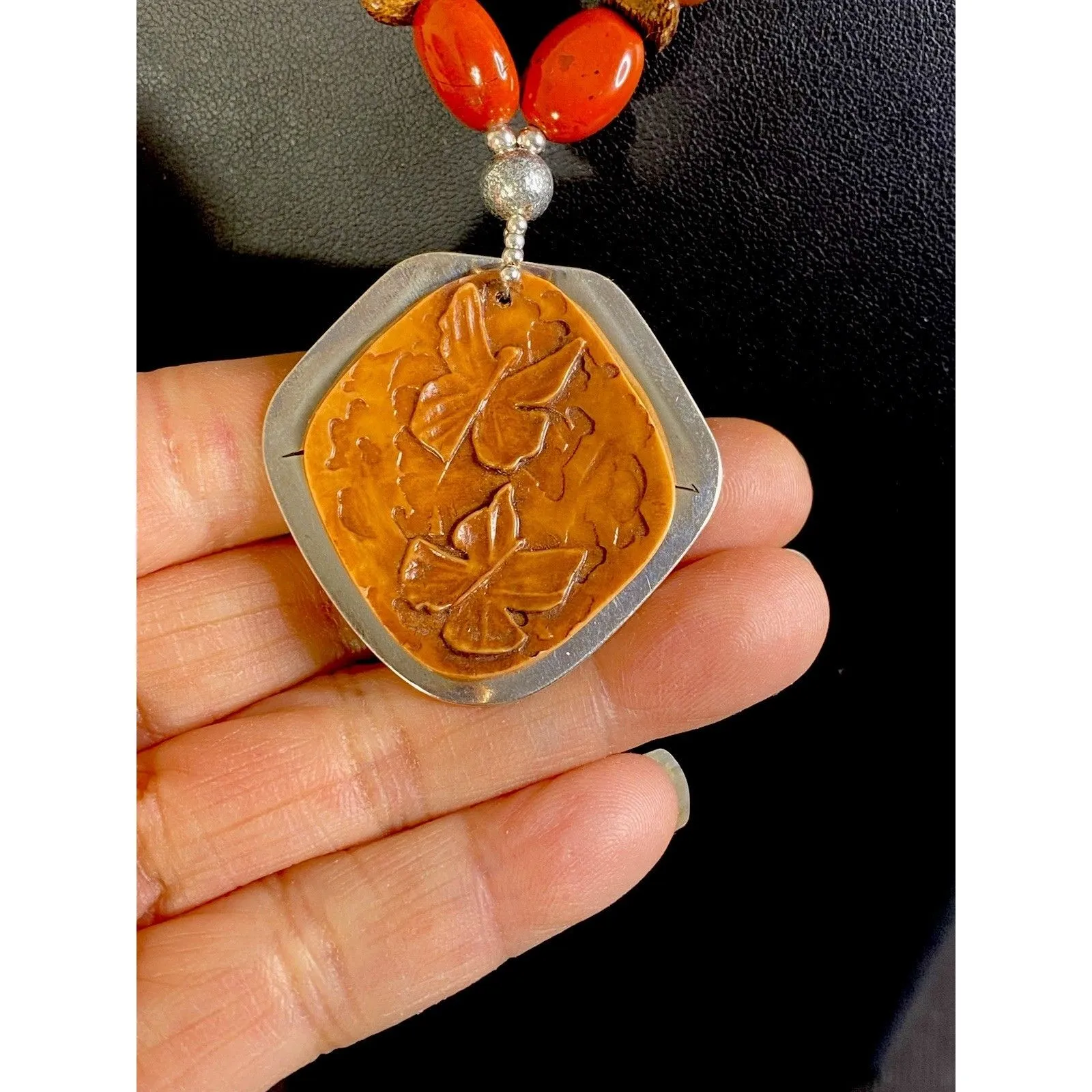 Carolyn Pollack Rodriguez Sterling Silver Jasper Carnelian Butterfly Necklace Orange - Image 2