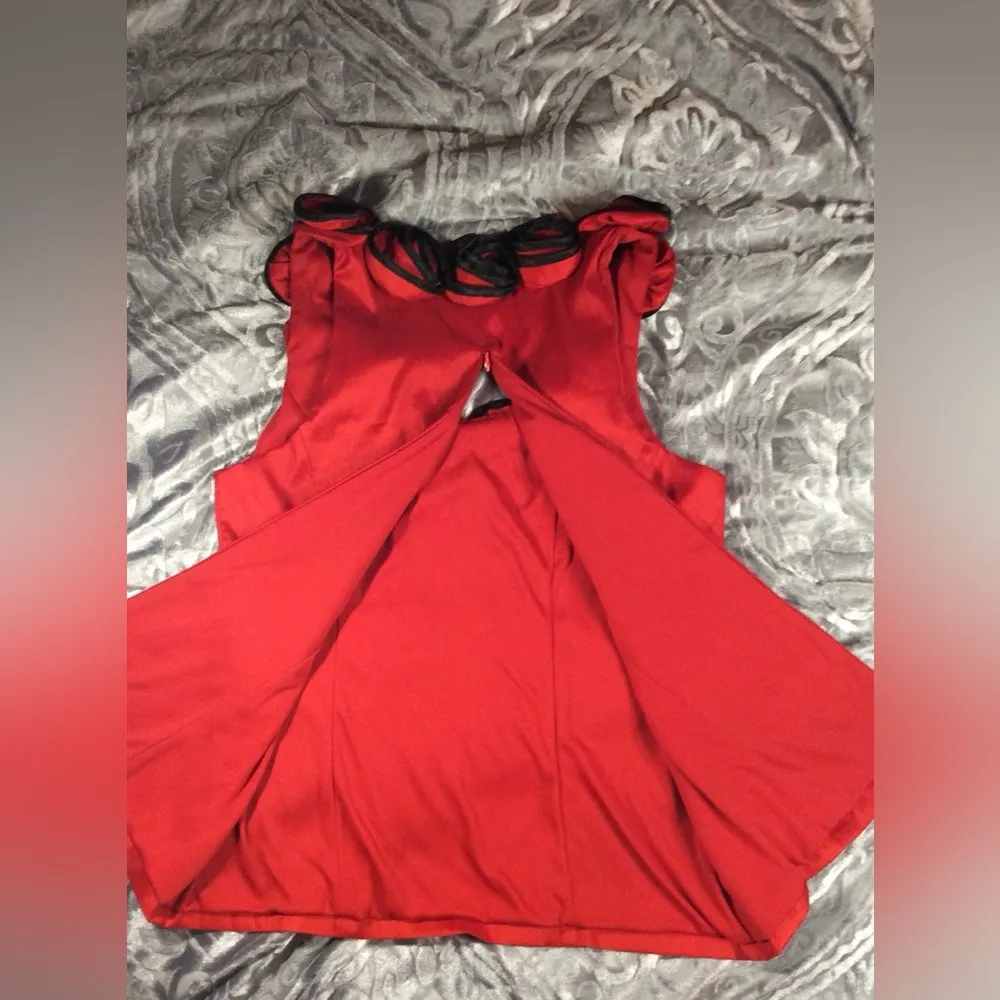 Rose Embellished Dressy Sleeveless Red Top Medium - Image 11