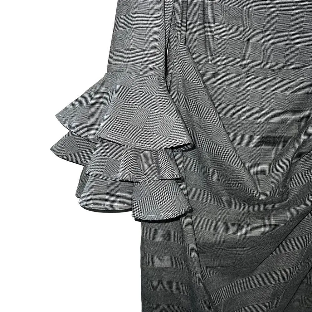 Beulah Style Farrow State Gray Houndstooth Ruffle Sleeve Dress Size L - Image 6