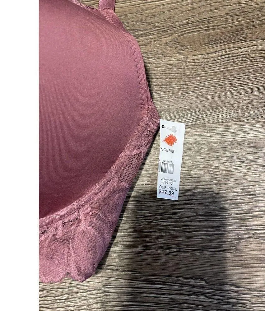 Cacique Dreamwear Bra 44D Womens Full Support Lace/Satin Underwired Mauve NEW - Image 3