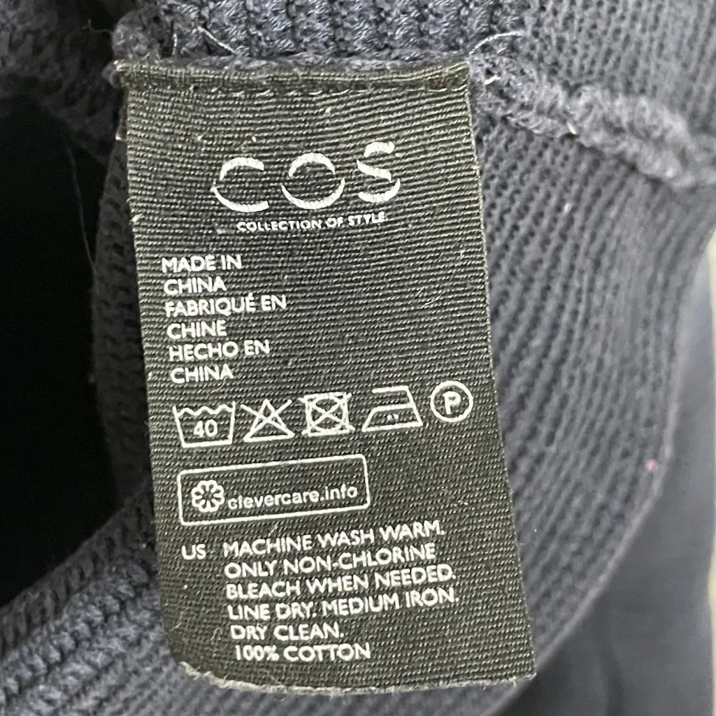 COS Ripple Stitch Top Sweatshirt Navy Blue Mock Neck Women XS Long Sleeve Ribbed - Image 14