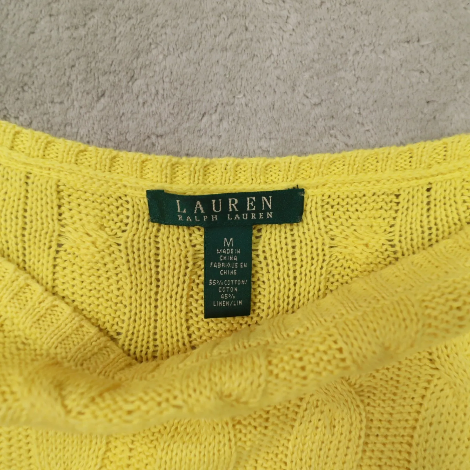 Lauren Ralph Lauren Linen Blend Cable Knit Short Sleeve Yellow Sweater Medium - Image 2