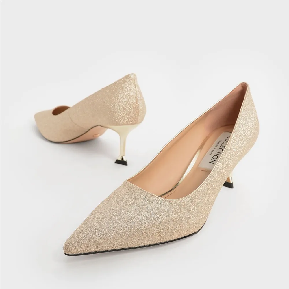 Charles&Keith:Weddingshoes Glitter Pumps Gold bling bling bridal high heel shoes - Image 8