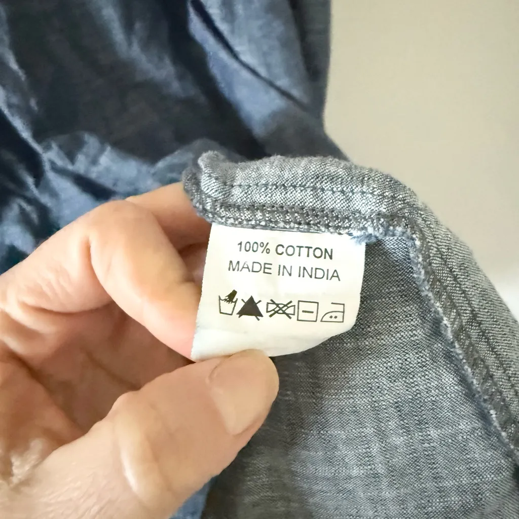 eShakti Short Sleeve Twist Front Detail Midi Dress in Blue Chambray Size 16 - Image 4