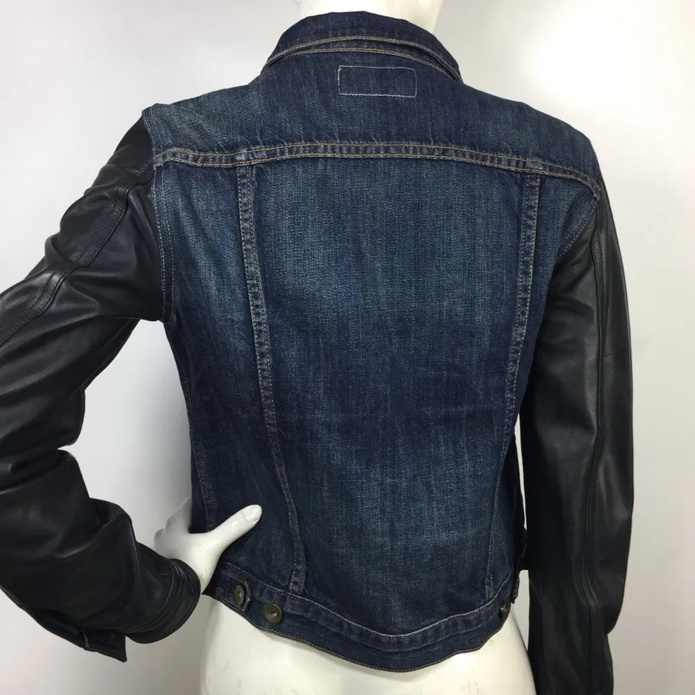 Rag & Bone Denim Jacket w/ Leather Sleeves Sheffield Small - Image 9