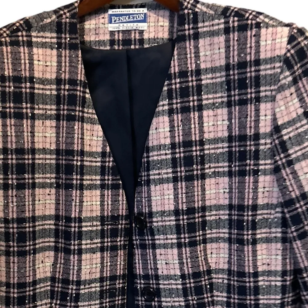 PENDLETON  Vintage Jacket Tartan Plaid‎ 100%   Wool Jacket Size 14 - Image 2