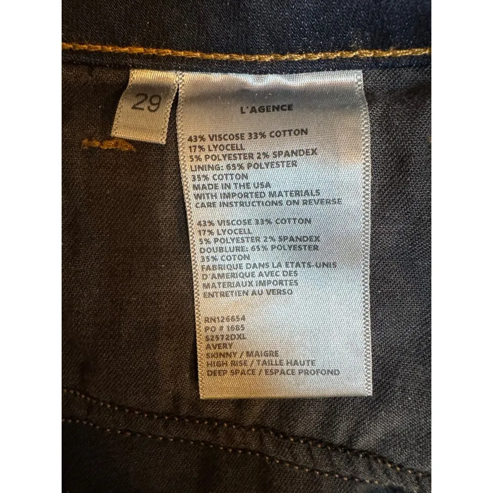 L'AGENCE Avery Skinny High Rise Deep Space Super Stretchy Sz 29 - Image 4