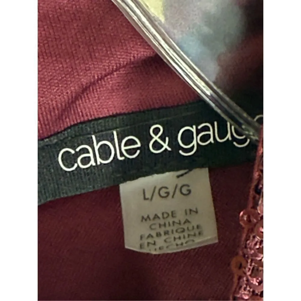 Cable and gauge Merlot rose gold sequin mock neck blouse size large ￼ - Image 6