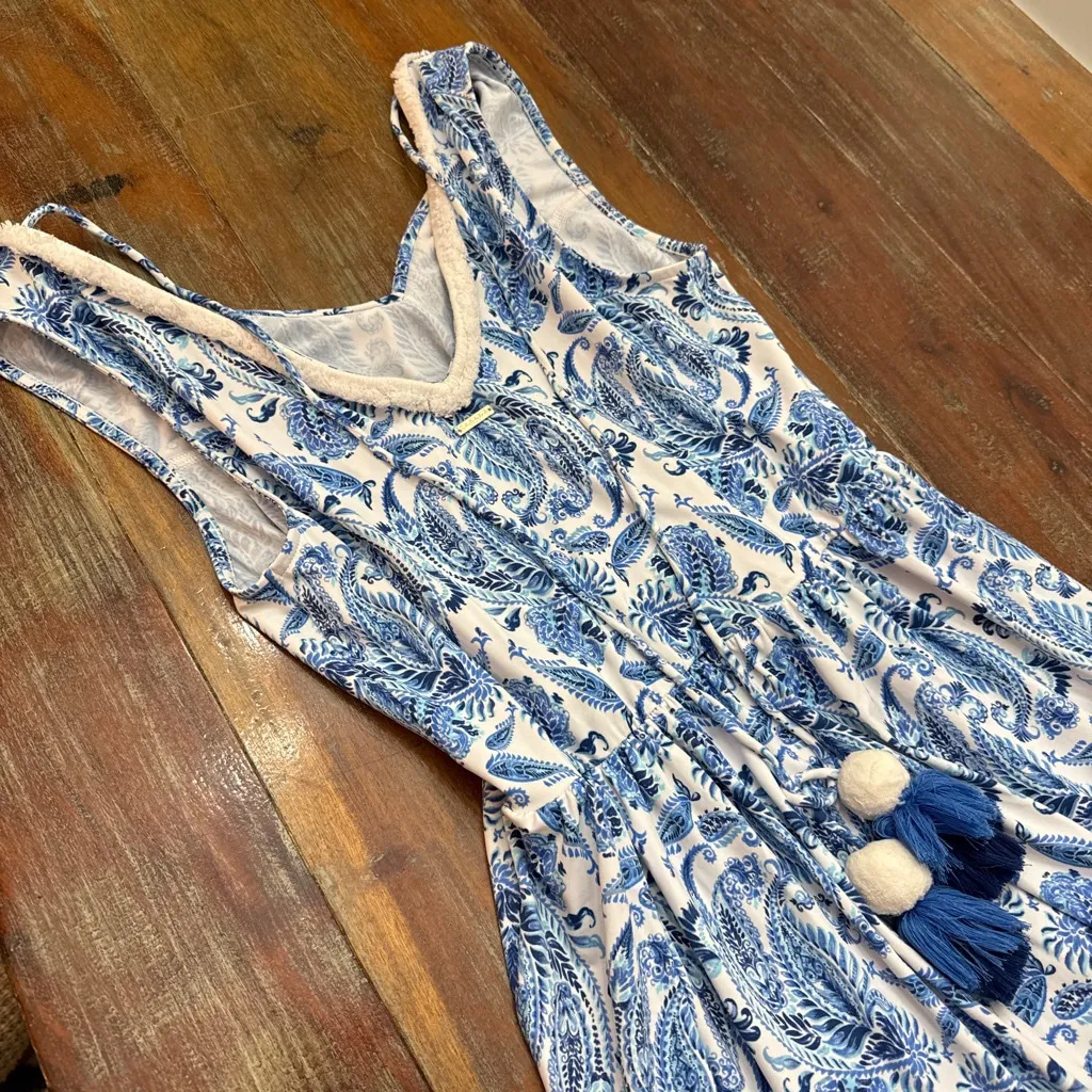 Cabana Life Maxi Dress Small Blue White Paisley Tiered Sundress - Image 10