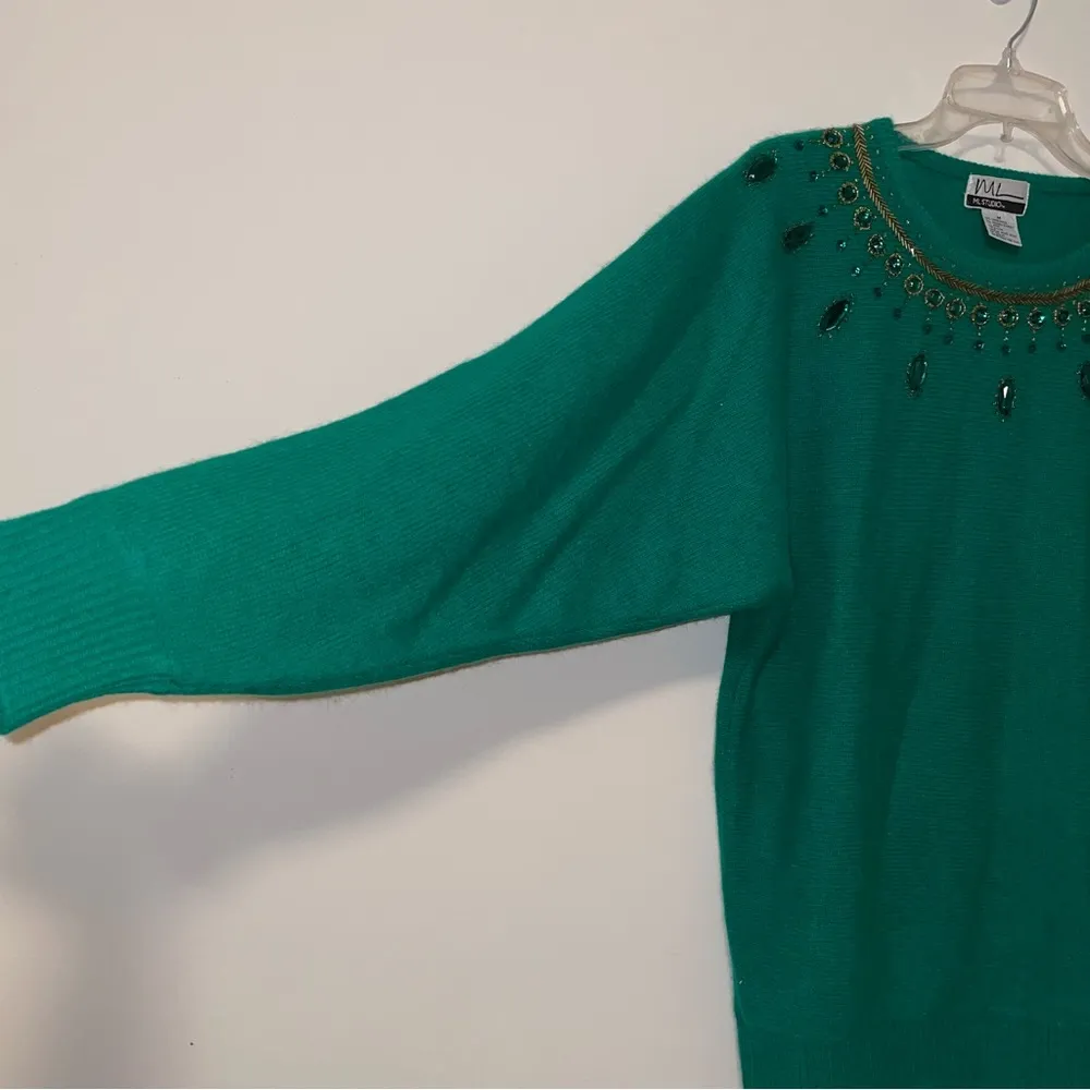 ML Studio Vintage Lambswool and Angora Rabbit Hair Beaded Neck Sweater Medium - Image 5