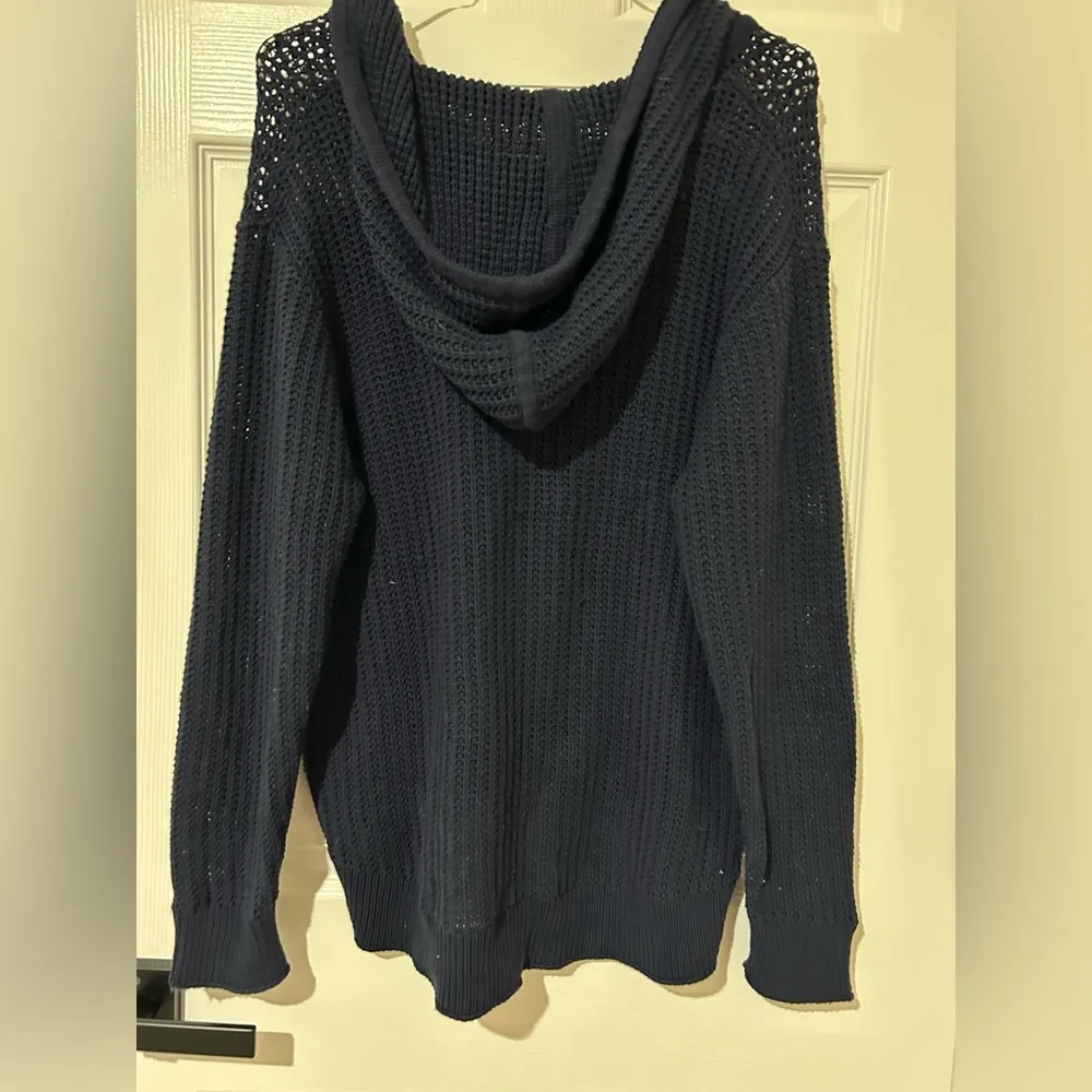 Athleta hoodie Pullover waffle high low sweater navy s large - Image 3