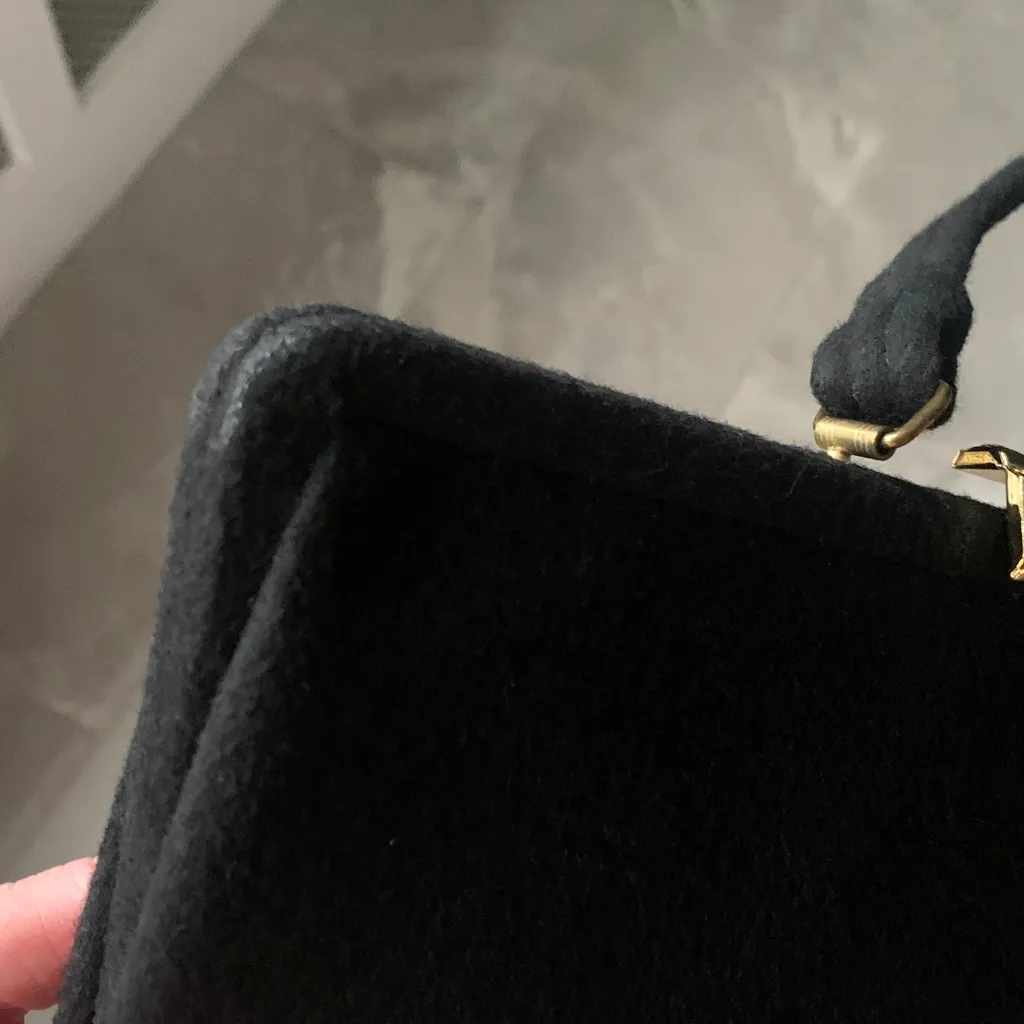 Vintage 1950s La France Petite Needlepoint Wool Clasp Handbag Clutch Purse Black - Image 11