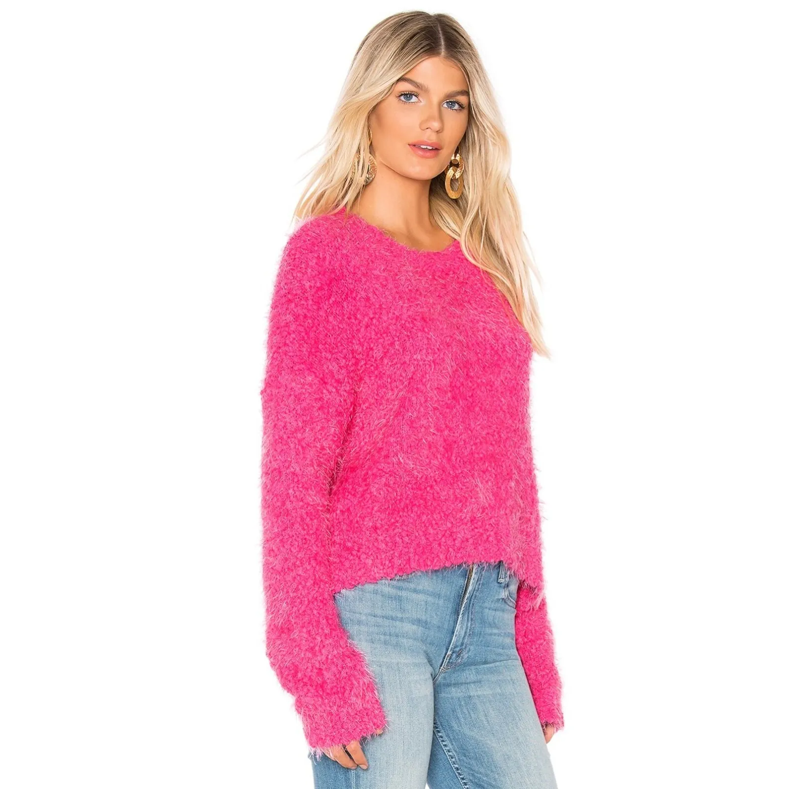 Show Me Your MuMu Women's Sweater Cropped Varsity Dazzling Pink Size XS - Image 3