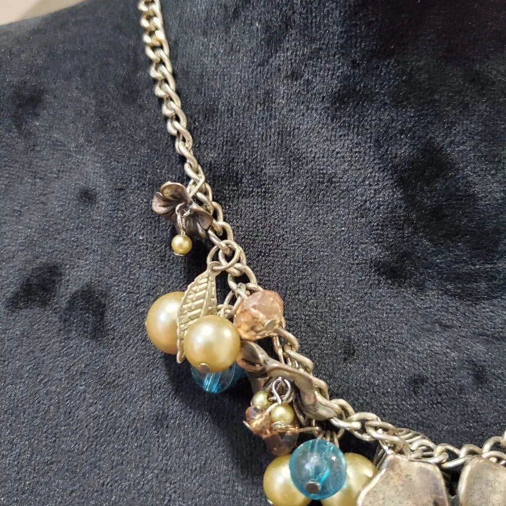 Women's Vintage Pearl Flower Resin Beads Choker Statement Necklace Gold - Image 5