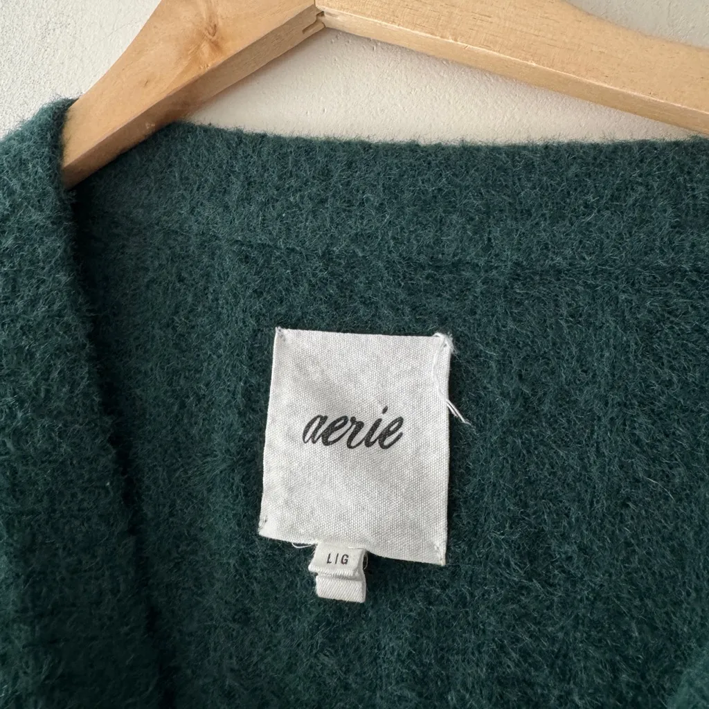Aerie Emerald Green Fuzzy Soft Buttercream Crew Sweater - Image 6
