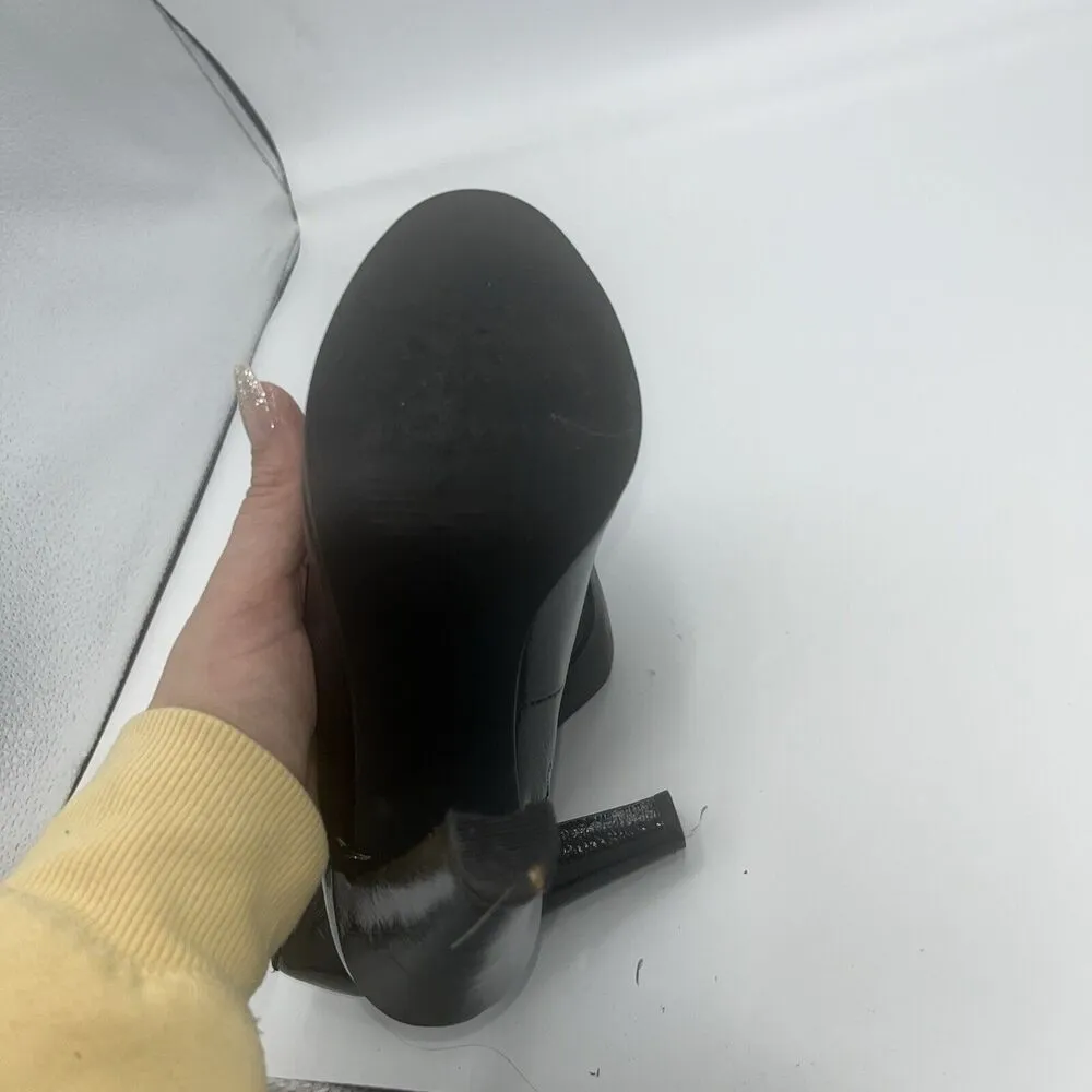 Linea Paolo Size 5 M Black Open Toe Patent Leather Bow Ribbon Accent Peep Toe - Image 11