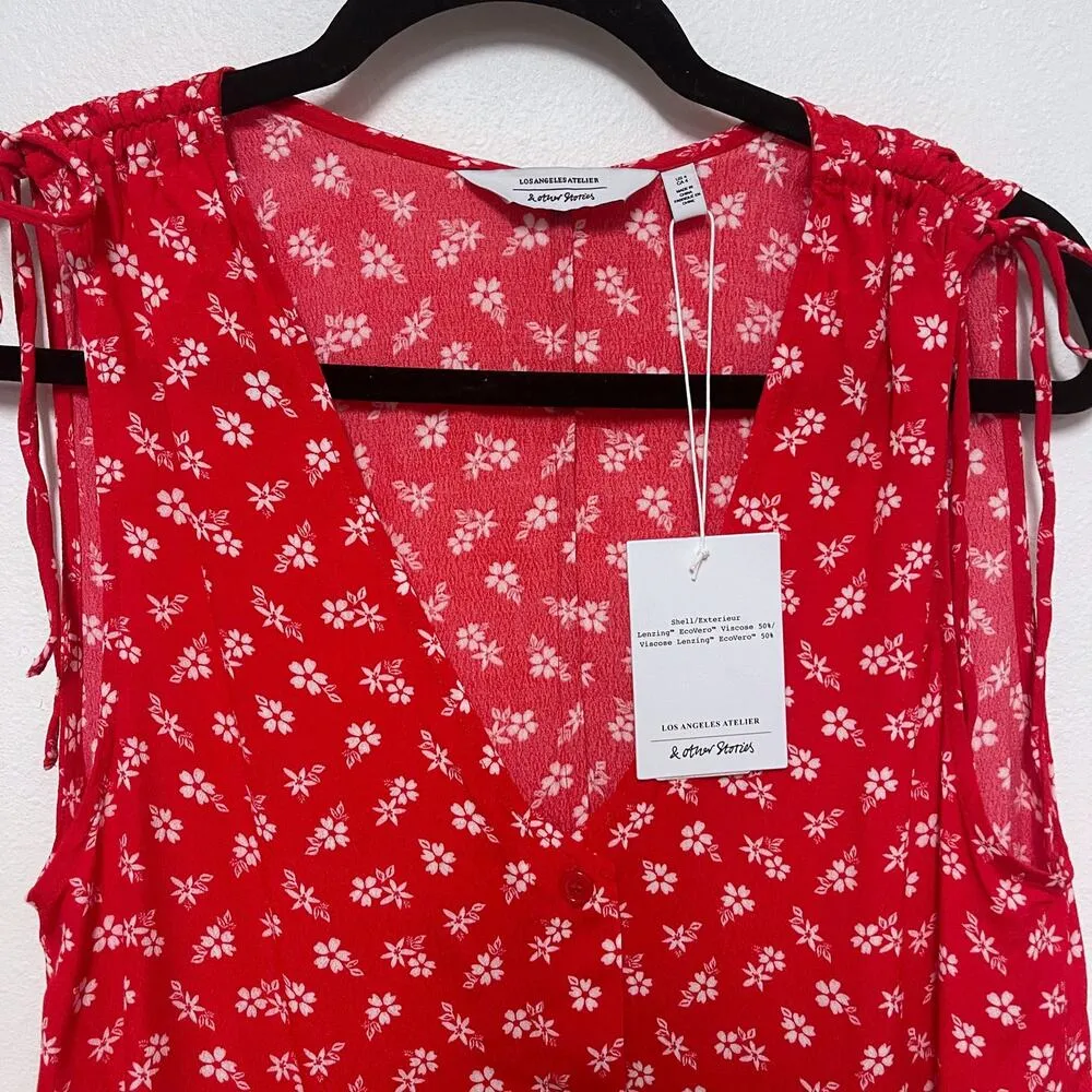 NWT & Other Stories Print Ruched Shoulder Shift Dress - Floral 90s Sundress - Image 3