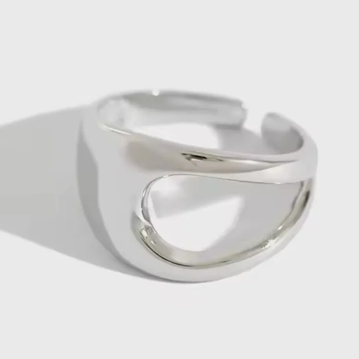 NEW Wide Unique Polished 925 Sterling Silver Ring, Adjustable‎ - Image 3