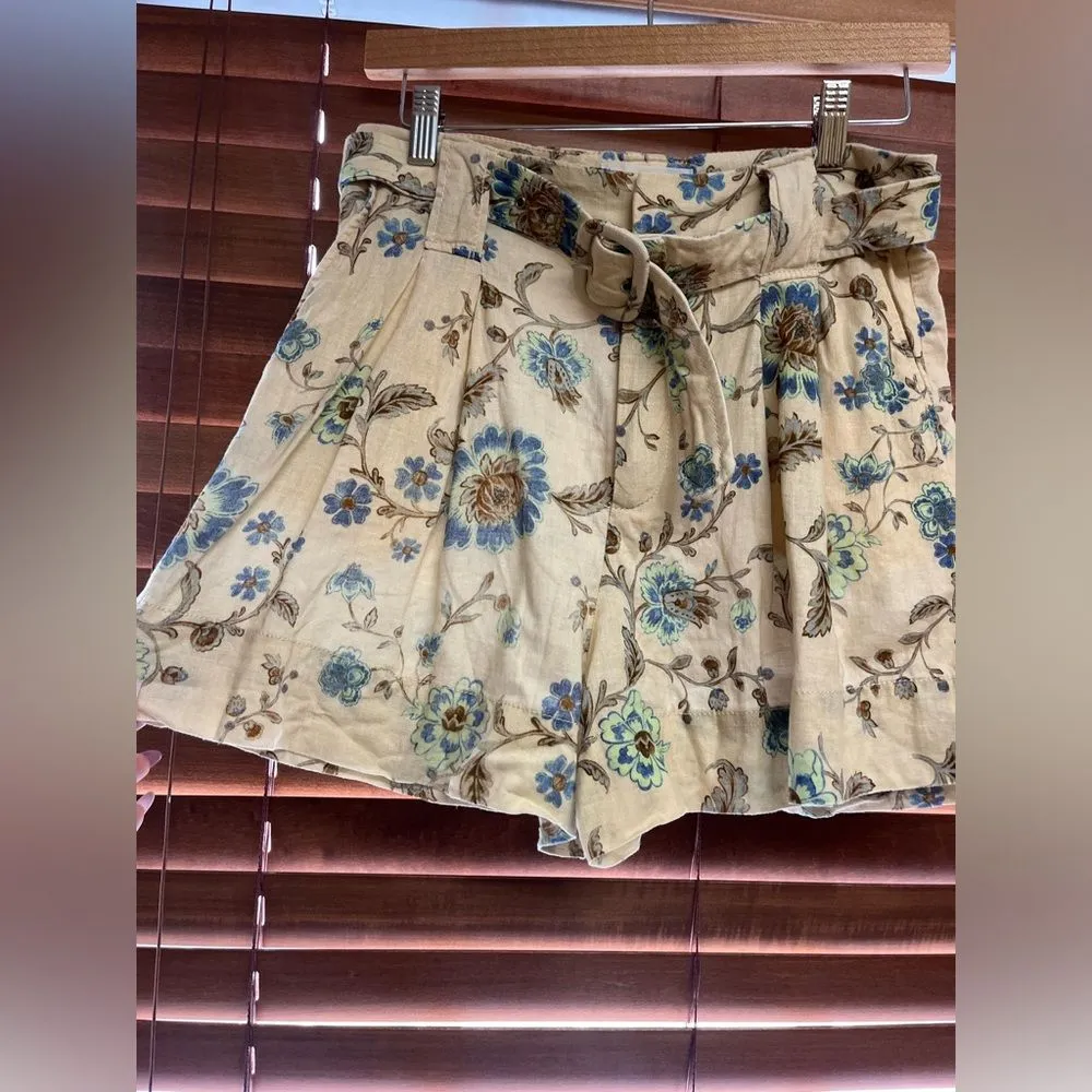 Mango‎ Linen Blend Belted Floral Shorts Size 6 - Image 7