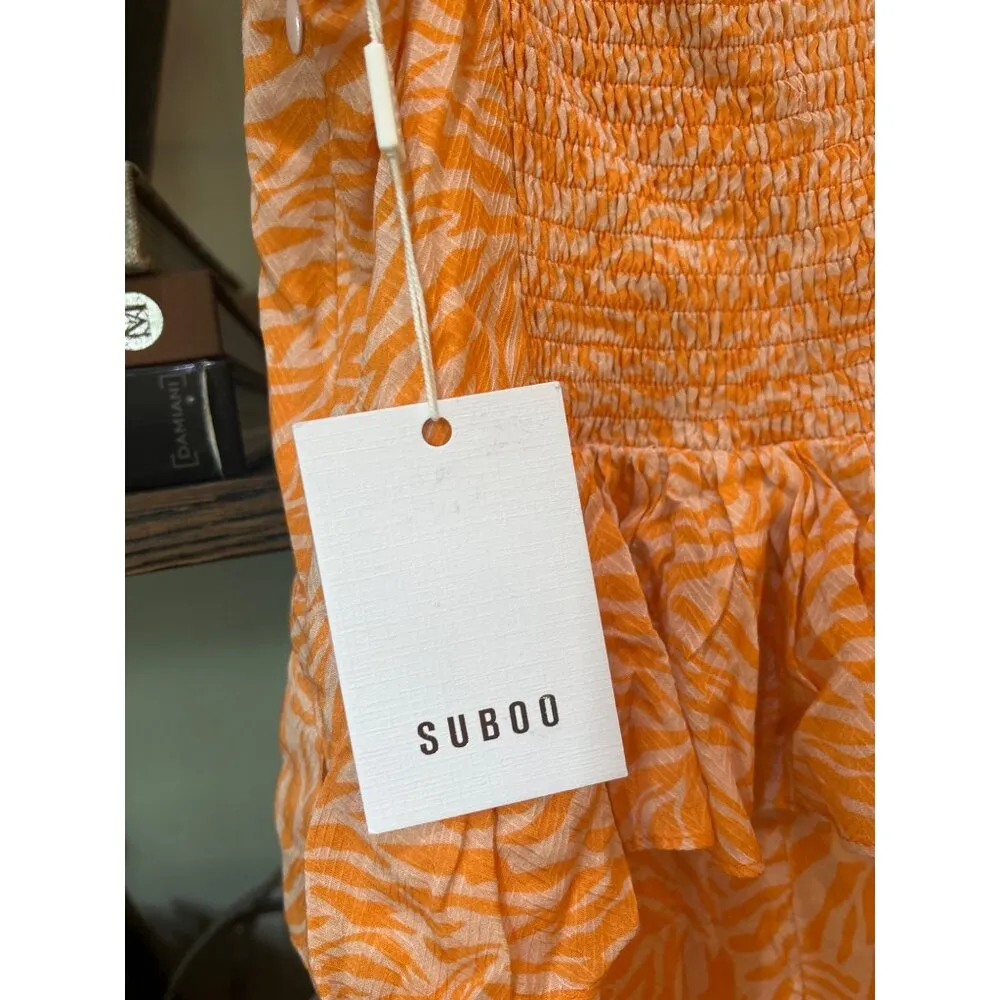 Suboo Sienna Printed Flounce Mini Dress Orange Womens Size XS - Image 10