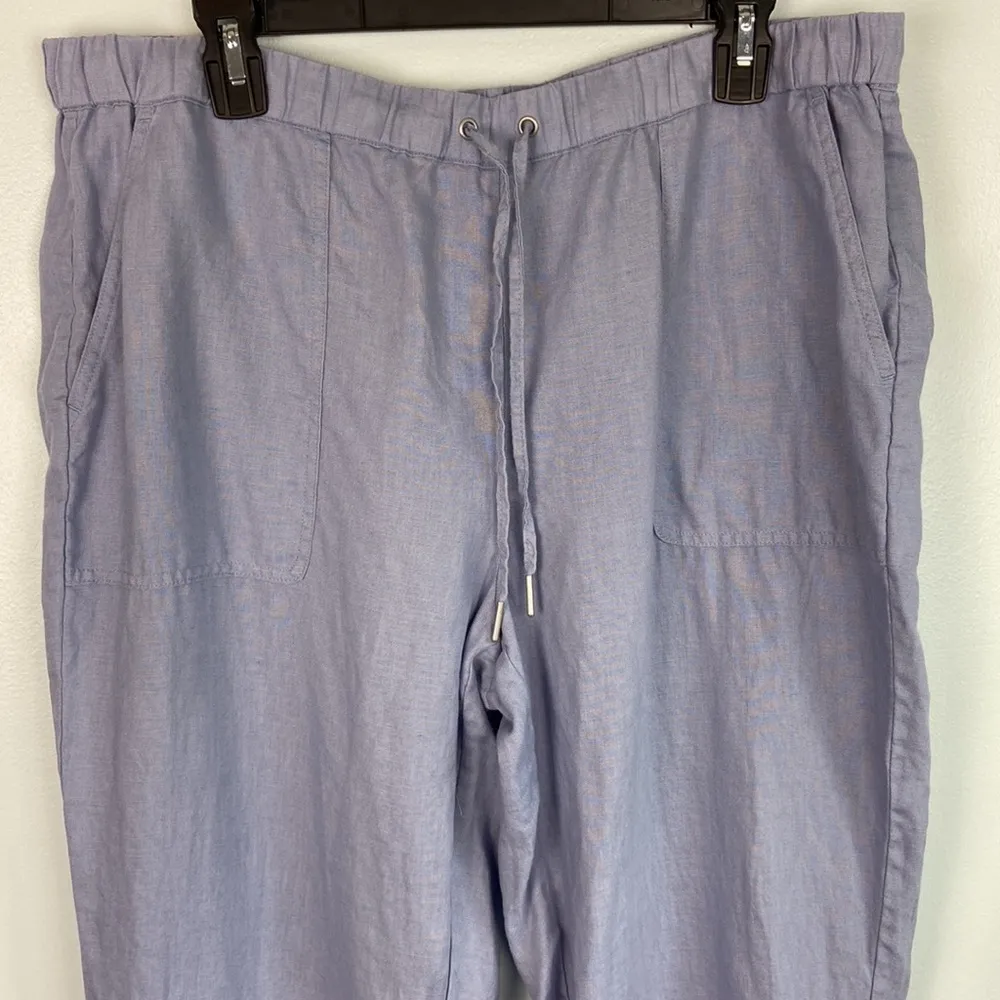 SAKS FIFTH AVENUE Tapered Linen Pants Loose Elastic Waist Ankle Trouser Size XL - Image 3