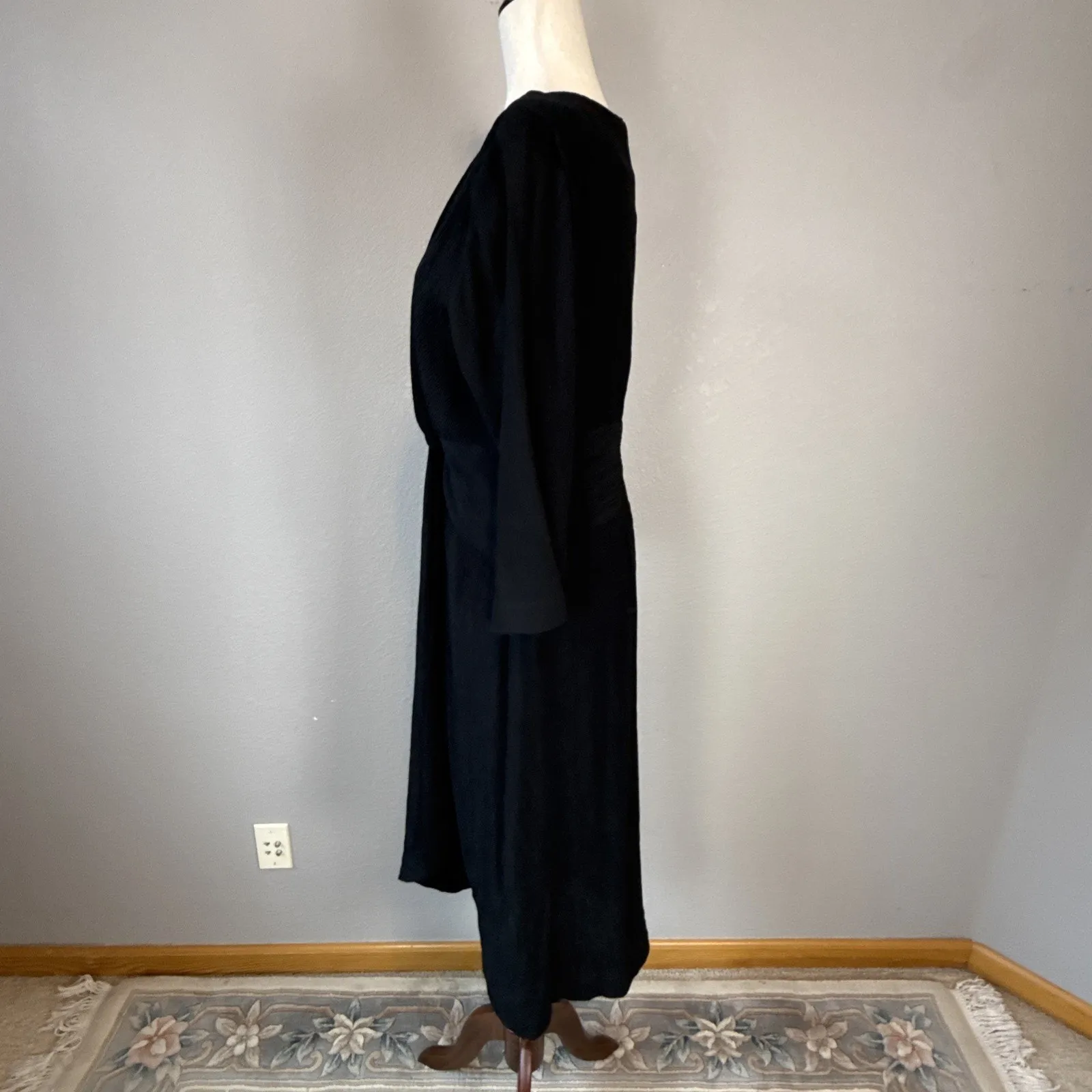 Moulinette Soeurs Anthropologie Esme Knotted Midi Dress Size 16 Black 3/4 Sleeve - Image 4