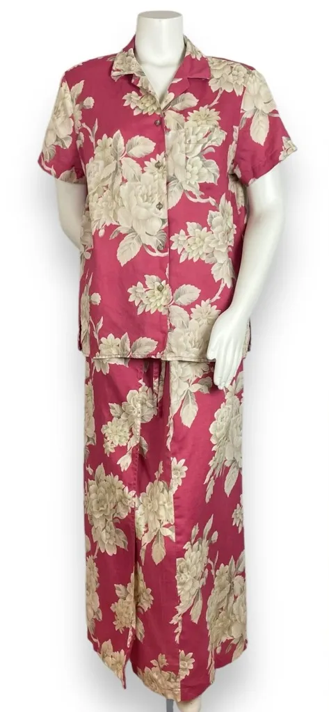 Evan-Picone Two Piece Dress Wrap Skirt Top Matching Floral Faded Red Size 10 Med - Image 1