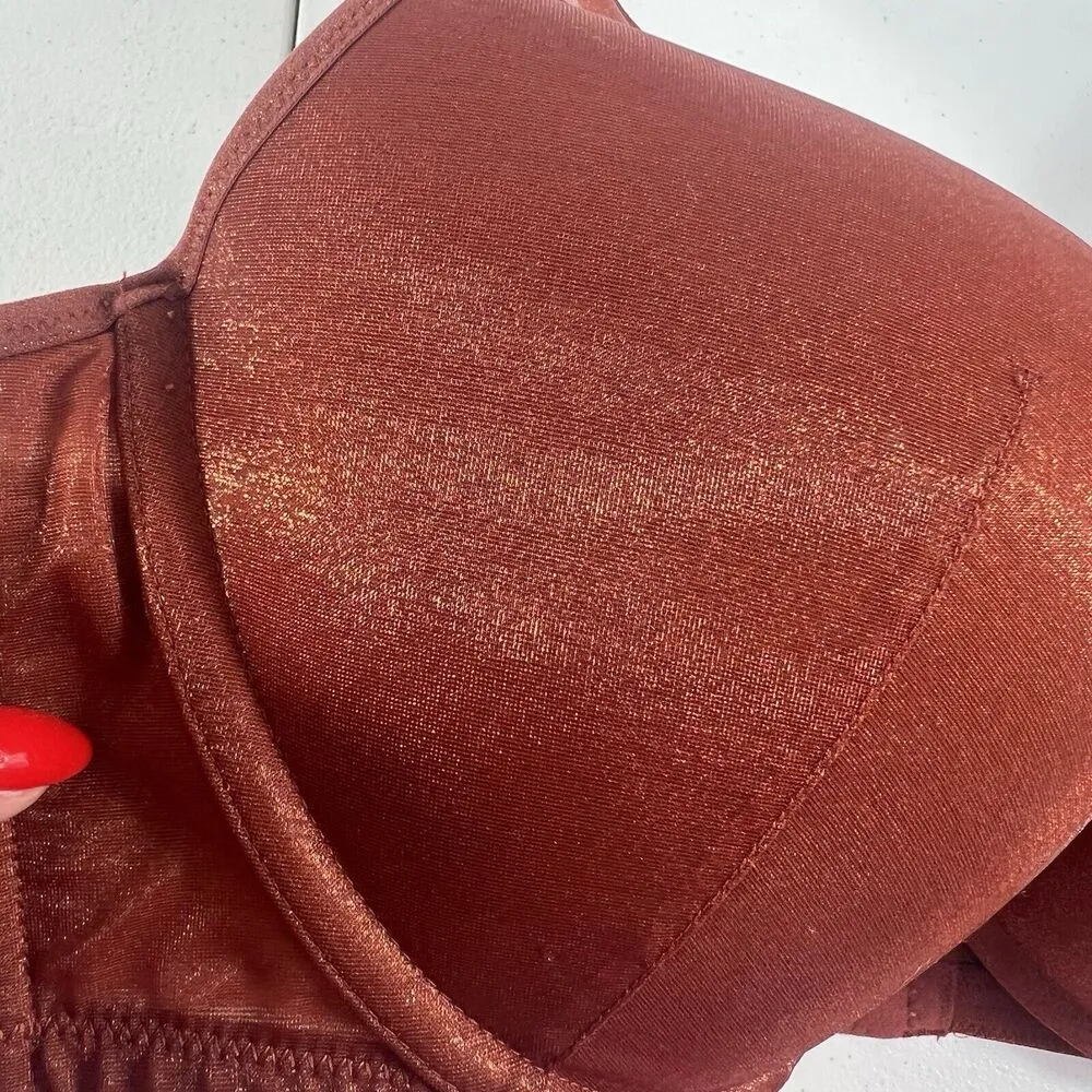 Cacique 44DD Bra Boost Plunge Lined Padded Underwired Brandy Copper Shiny Womens - Image 5