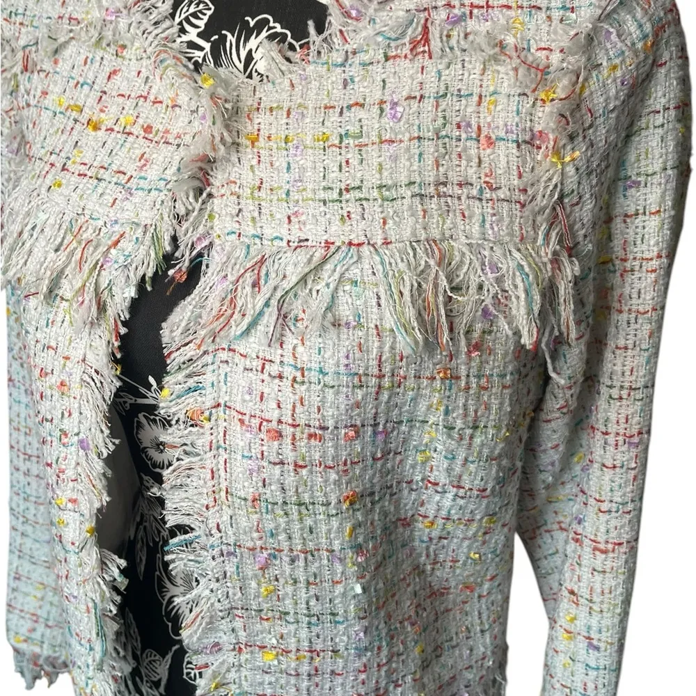 🆕 NWT Lulumari Fringe/Distressed Edge Lightweight Jacket Blazer Size Medium - Image 6