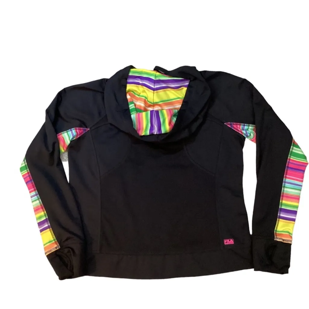 FILA Y2K zip up hoodie. Women’s size XL. Black with multi color accents - Image 10