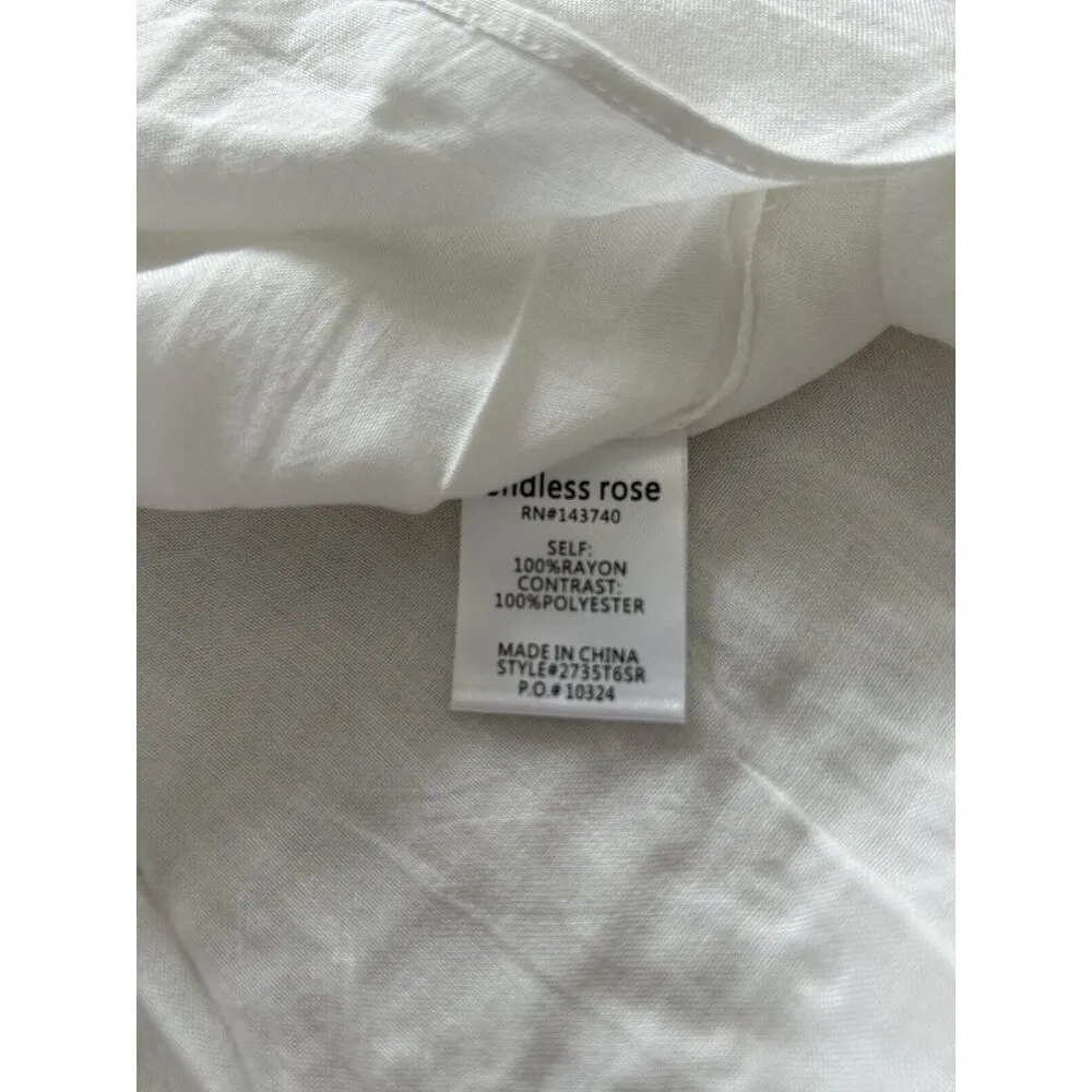 Endless Rose Blouse Top Round Neck 3/4 Bell Sleeve Front Lace Panel White Sz L - Image 5