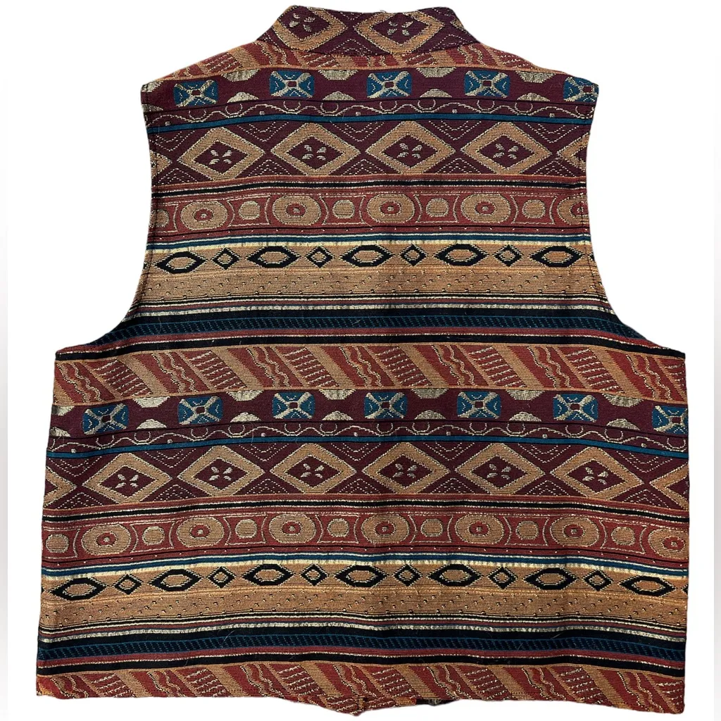 Vintage BonWorth Aztec Vest Western Cowgirl Button Tapestry Neutral Stripe XL - Image 2