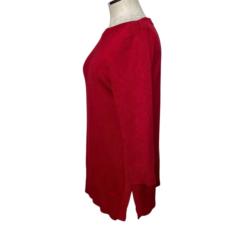 Adrienne Vittadini Solid Red Knit Tunic Sweater Size Medium - Image 2