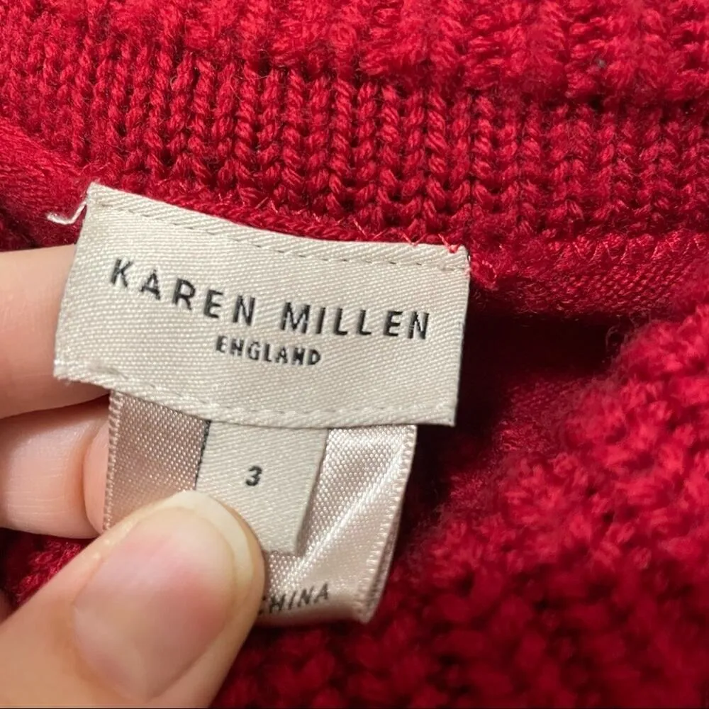 Karen Millen Red Chunky Knit Turtleneck Sweater Womens M Fall Classic Preppy - Image 6