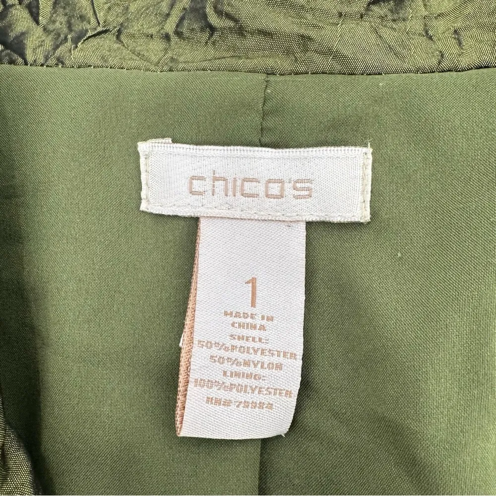 CHICOS Blazer Jacket Green Taffeta 3 Button Chicos Size 1 (US M 8) Lined Party - Image 5
