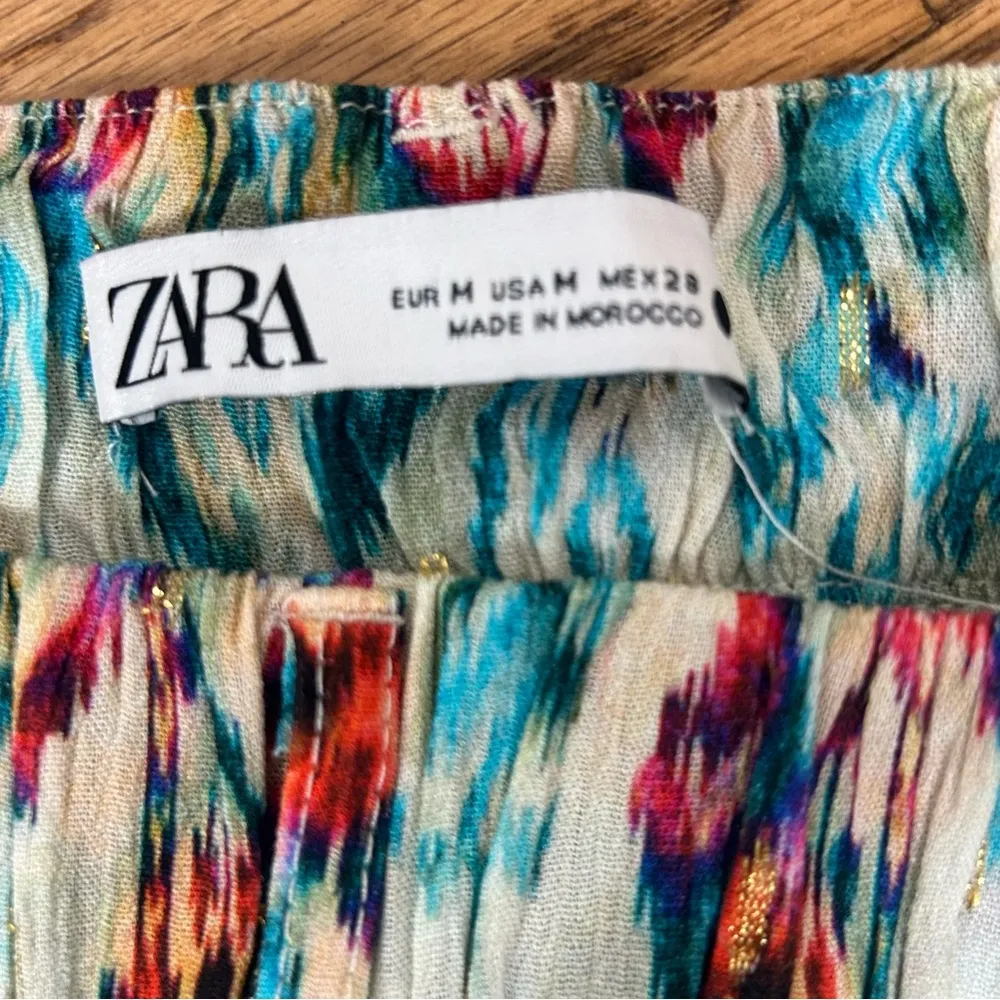 Zara | IKAT Colorful Metallic Gold Details Abstract Print Pants Size M - Image 9
