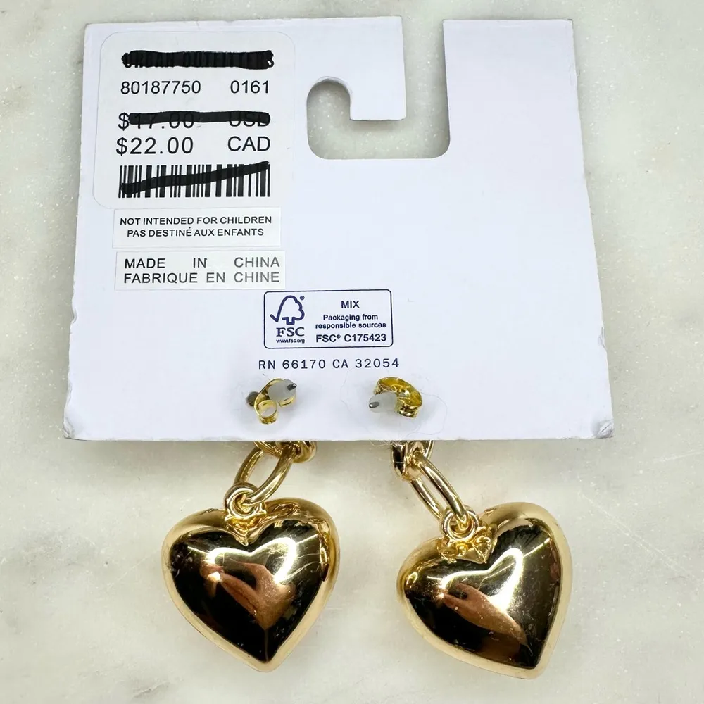NWT Urban Outfitters Gold Tone Dangle Bubble Puffy Heart Charm Earrings - Image 2