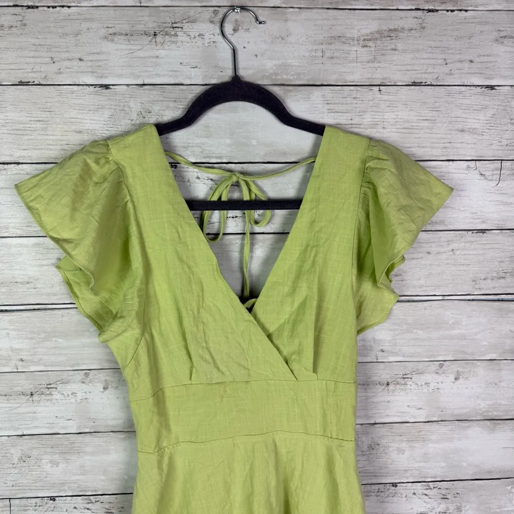 Lulus Sweeten Me Up Lime Green Flutter Sleeve Mini Dress With Pockets Size Small - Image 4