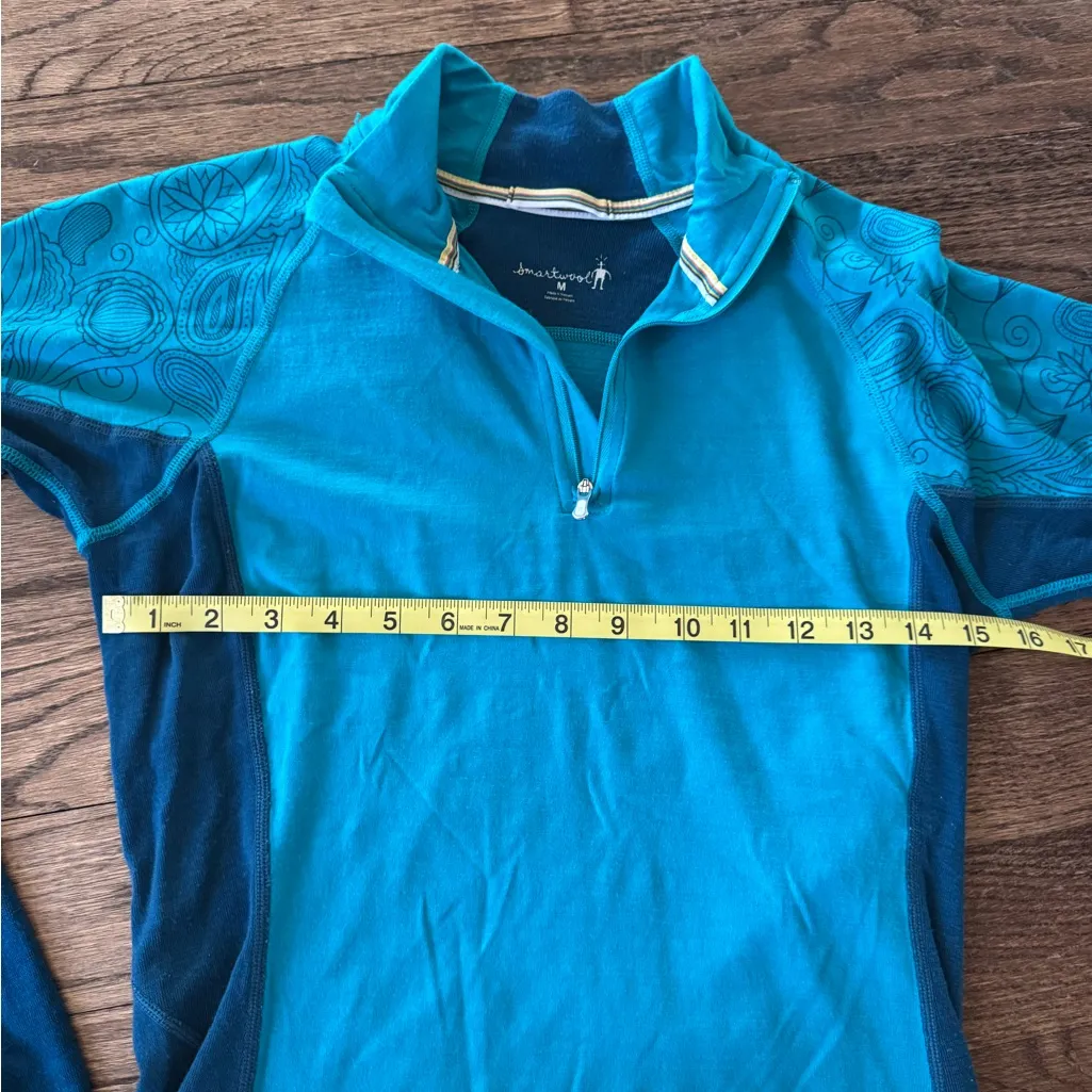 Smartwool 100% Merino Wool Quarter Zip Long Sleeve Base Layer Vintage Pattern M - Image 5