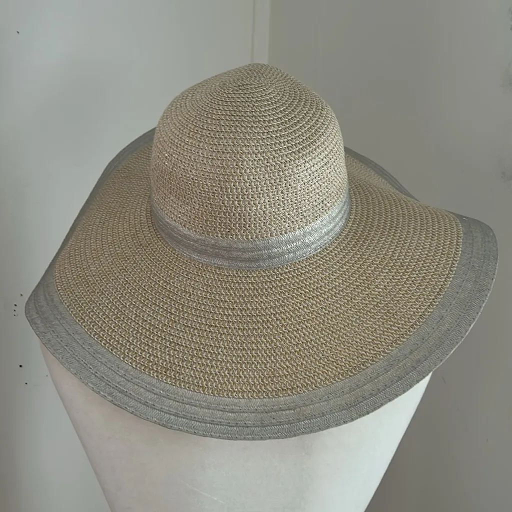 Straw and and Silver Thread Sun Hat Tan - Image 4