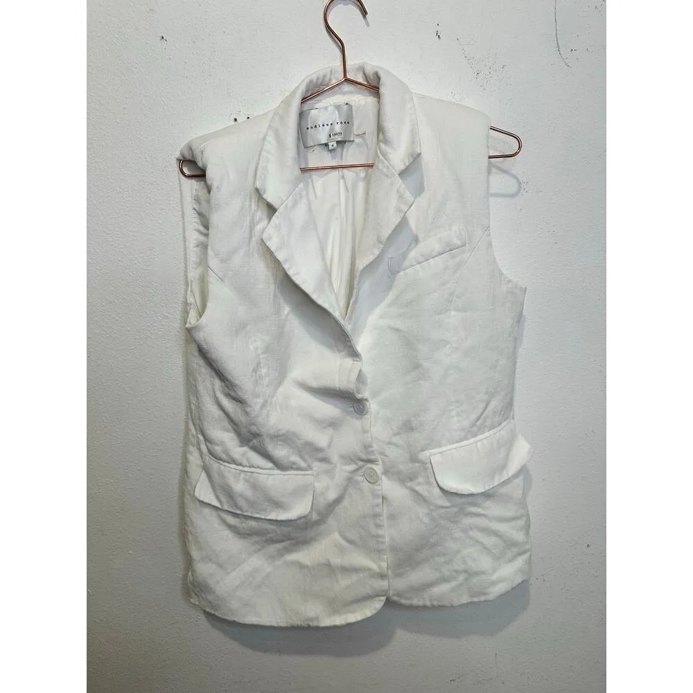 ENDLESS ROSE White Linen Blend Oversized Sleeveless Vest Blazer Size Small - Image 3