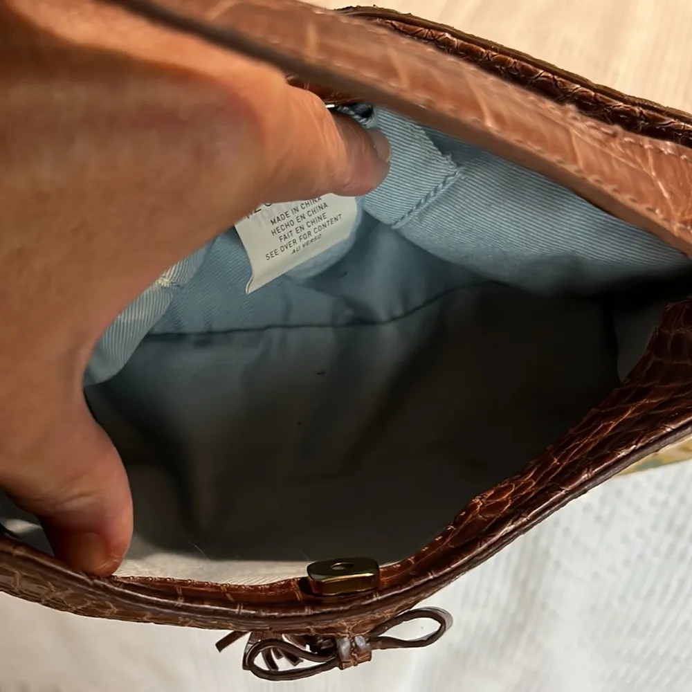 Purse Small Alligator Look Strap Floral Brown Gold Shoulder Bag - Image 8