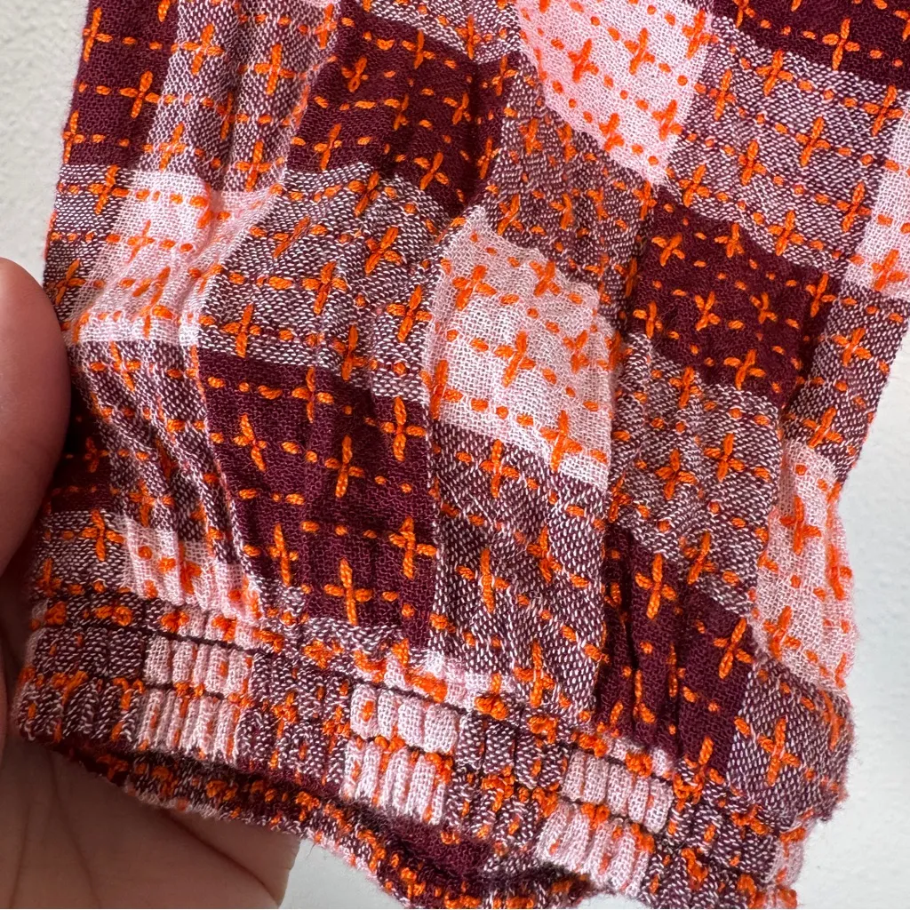 Pilcro Pink Red Plaid Peplum Blouse Womens S Fall Boho Long Sleeve Shirt Top - Image 12