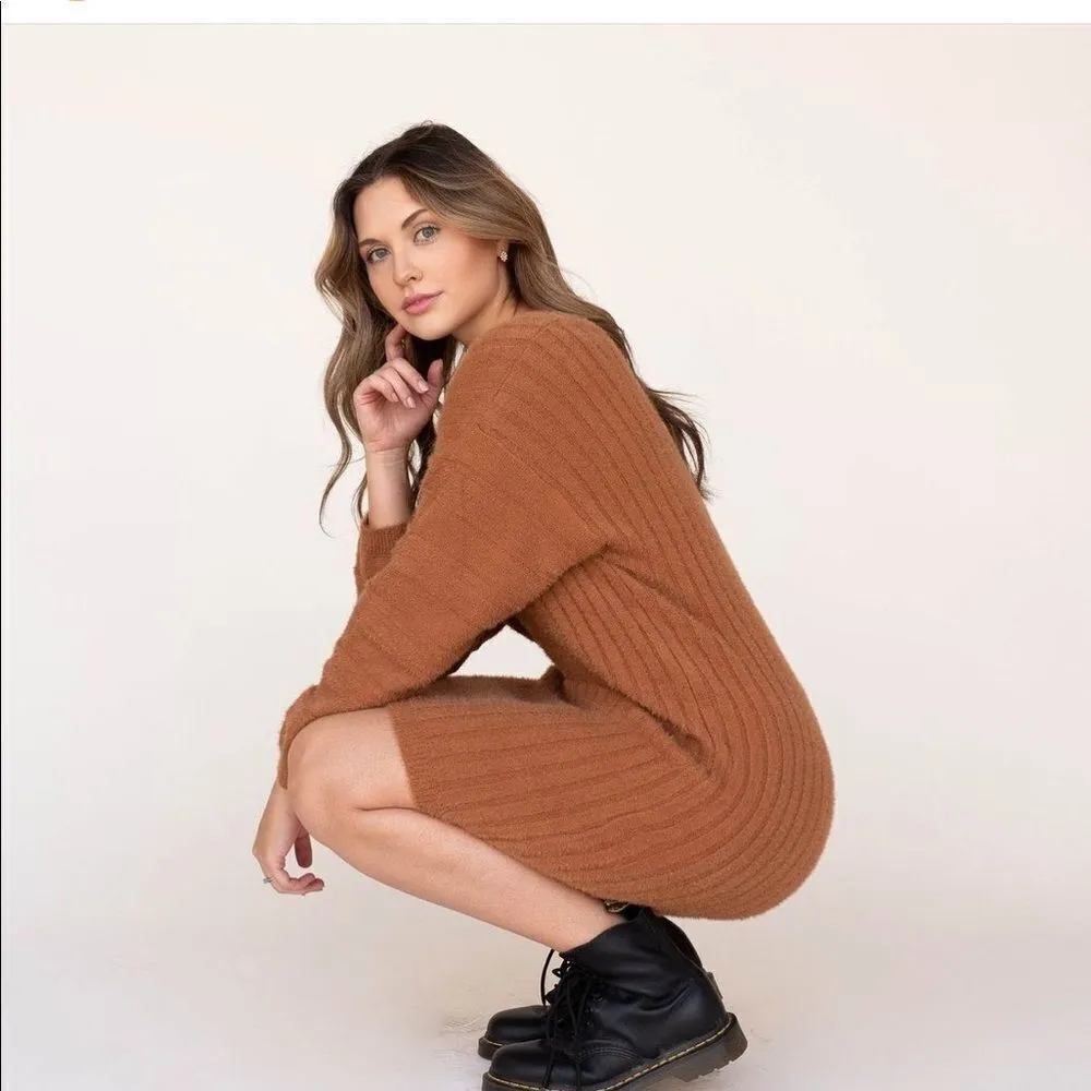 ✨ Dijon Fluffy Sweater Dress✨ Tan Size L - Image 5