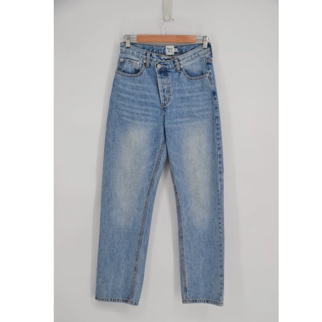 Princess Polly Holly Straight Asymmetric Jeans Light Wash Denim Blue Women's 2 - Image 3