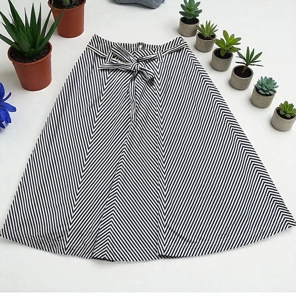 Madewell Striped Tie Waist A-Line Midi Skirt Career Casual Chic Size 6 - Image 6