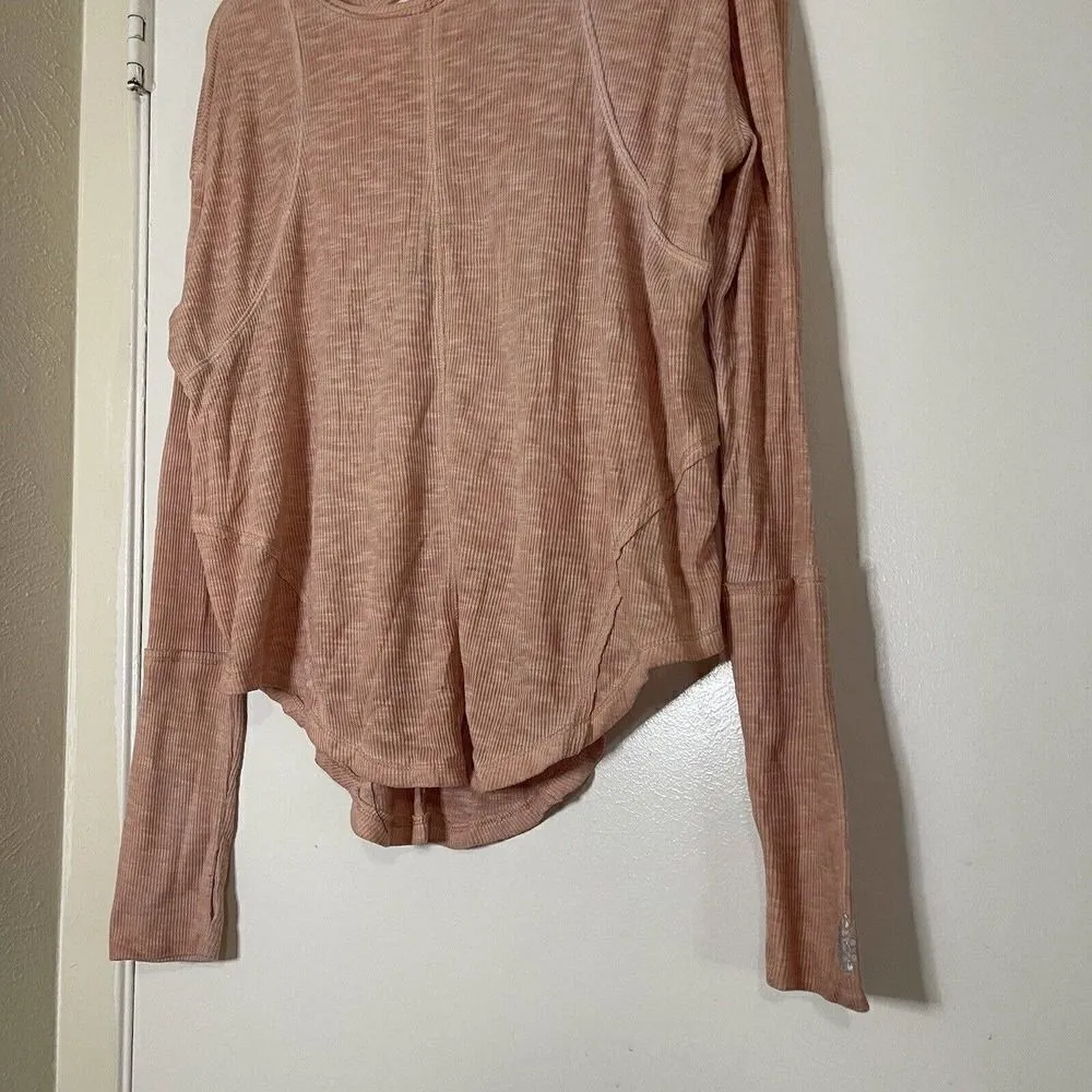 FP Movement Free people ribbed peach pink long sleeve keyhole back shirt SMALL - Image 3