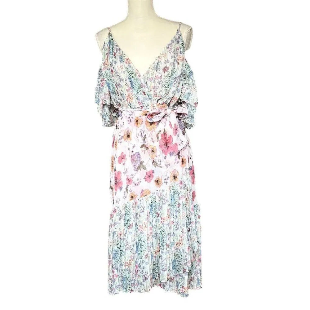 Foxiedox Women's XS Floral Cold Shoulder V-Neck Midi Dress Multicolor - Image 3