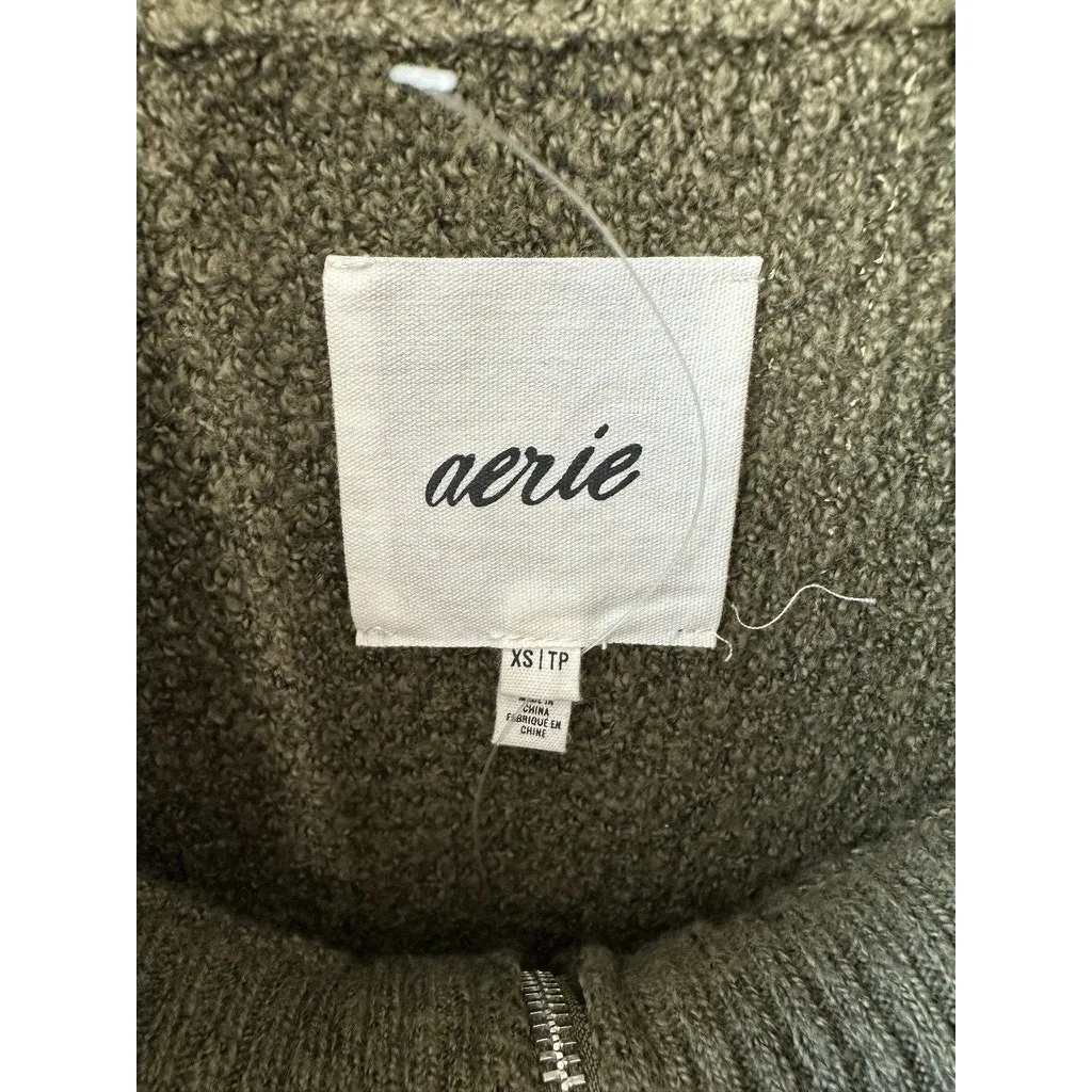 Aerie Green CozyUp Waffle Quarter Zip Sweater Women's XS NEW Oversized - Image 4