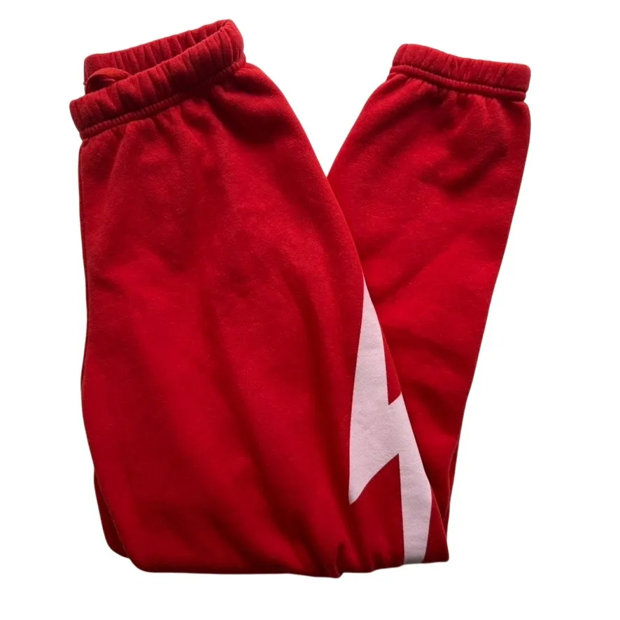 Aviator Nation Red Bolt Print Sweatpant Ladies Size XS Jogger High Rise Cotton - Image 2